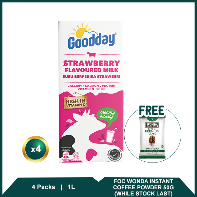 Product Goodday UHT Strawberry Milk (4 x 1L) FREE Wonda Instant